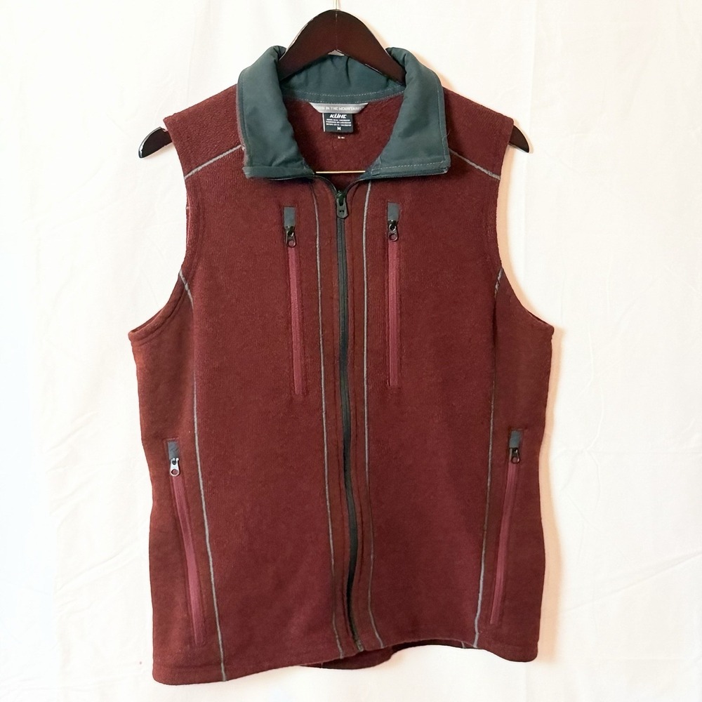 KUHL Interceptr Vest Mens Medium Burgandy Full Zip Fleece Lined Sweater Knit
